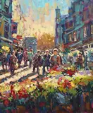 Flower Sellers, Grafton Street by Norman Teeling, oil on board, sold Jun 2022