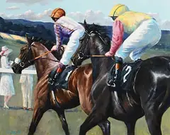 John Fitzgerald, Checking the Form at Glorious Goodwood, oil on canvas
