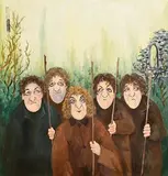 Archaeologists by John Schwatschke, oil on canvas, sold Jun 2022