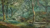 Albert Hartland, Stream Running Through a Forest, 1867, watercolour on paper