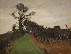 Autumn Landscape by Derek Hill, oil on board, sold Jun 2022
