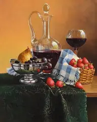 Paul Morgan, Still Life - Fine Vintage with Fruit, oil on board