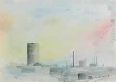 Peter Pearson, Dockland Dream, Dublin, 1991, watercolour on paper