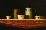 Martin Mooney, Still Life with Red and White Ceramics (2012/'14)
