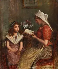 Léon Bellemont, La Lecon, oil on canvas