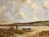 Mending the Nets by James Humbert Craig, oil on board, sold Apr 2022
