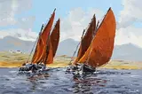 Ivan Sutton, Galway Hookers, Roundstone Bay, Co. Galway, oil on board