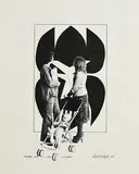 Robert Ballagh, Shoppers and a Jack Youngerman, 1976, mixed media on paper