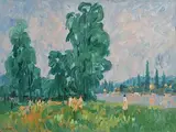 Riverside Walk by Desmond Carrick, oil on canvas board, sold Apr 2022
