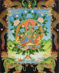 Ramio Shrestha, The Green Buddha, mixed media - thangka painting, distemper and gold paint on cloth