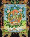 Ramio Shrestha, The Green Buddha, mixed media - thangka painting, distemper and gold paint on cloth
