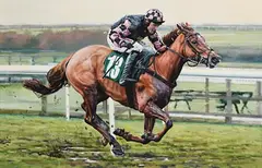 Jane Braithwaite, Scorched Earth and Harry Skelton Winning at Catterick, oil on board