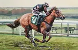 Jane Braithwaite, Scorched Earth and Harry Skelton Winning at Catterick, oil on board