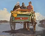 After the Market, Maam Cross, Connemara by Cecil Maguire, oil on board, sold Apr 2022