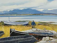 Cecil Maguire, Down by the Monastery, Roundstone, 1987, oil on board