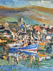 Liam O'Neill, An Bád Gorm (The Blue Boat), Dingle, oil on canvas