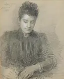 Lily Yeats by John Butler Yeats, 1889, pencil drawing heightened, sold Mar 2022