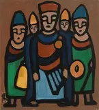 Warriors by Markey Robinson, gouache on board, sold Mar 2022