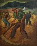 Arthur Armstrong, Cutting the Corn, oil on board