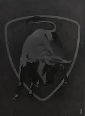 Mark Evans, Lamborghini Symbol, carved etching on leather