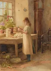 Samuel McCloy, Peeling the Potatoes, watercolour on paper