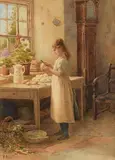 Samuel McCloy, Peeling the Potatoes, watercolour on paper