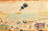 Simeon Stafford, Big Yellow Boat off Porthmeor Beach, St. Ives, oil on board (second image verso)