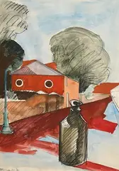 Michael Kane, The Black Bottle, 1975, mixed media on paper