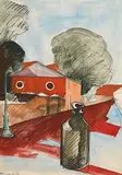 Michael Kane, The Black Bottle, 1975, mixed media on paper