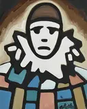 Circus Clown by Markey Robinson, gouache on board, sold Mar 2022