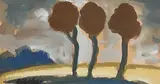 Trees in Landscape by Markey Robinson, gouache on board, sold Mar 2022