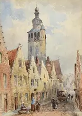 A Street in Bruges with Church of Jerusalem by William Bingham McGuinness, 1881, watercolour, sold Mar 2022