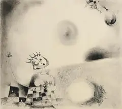 David Clarke, A Ringing of Bells Lost in the Mist, 1979, charcoal on paper