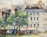 Place du Petit Pont, Paris by Fergus O'Ryan, oil on board, sold Mar 2022