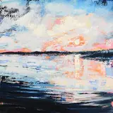 Shimmering Sunrise by Paula McKinney, oil on board, sold Mar 2022