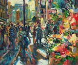 Flower Sellers, Grafton St., Dublin by Norman Teeling, oil on board, sold Mar 2022