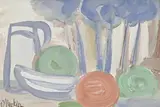 Still Life of Fruit by Markey Robinson, gouache on board, sold Mar 2022