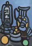 Still Life - Jug and Lamp by Markey Robinson, gouache, sold Jan 2022