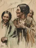 William Conor, Time for a Laugh, wax crayon