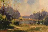 Cattle Grazing on a Summer's Day by George K. Gillespie, 1989, oil on canvas, offered Jan 2022