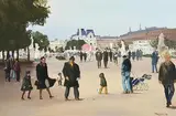Dimanche, Matin, Jardin de Tuileries, Paris by Cecil Maguire, 1997, oil on board, sold Jan 2022