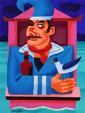 Mr Punch with Bird by Graham Knuttel, oil on canvas, sold Jan 2022