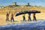 Ivan Sutton, Launching Currach Inisheer, Co. Galway, oil on canvas board