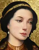 Girl with the Pearl Drop Earring by Ken Hamilton, oil and gold leaf on board, sold Jan 2022