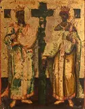 St. Constantine and Helena by 18th Century Greek Icon, oil on panel, sold Jan 2022
