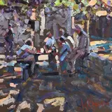 Under the Wisteria, Le Vigan, France by Arthur K. Maderson, oil on board, sold Jan 2022