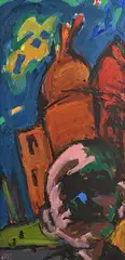 Michael Kane, Figure in Urban Landscape, oil and acrylic on canvas