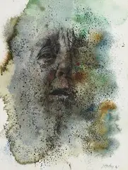 Head by John Keating, 1994, mixed media on paper, sold Jan 2022