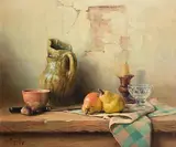 Robert Chailloux French, Still Life - Pitcher, Pears, Candlestick and Chestnuts
