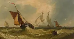 John Callow, Ships on Stormy Sea, oil on canvas